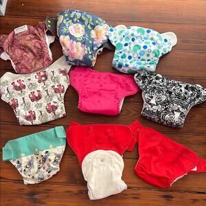 Assorted brands adjustable one size fits all reusable eco cloth diaper lot of 9
